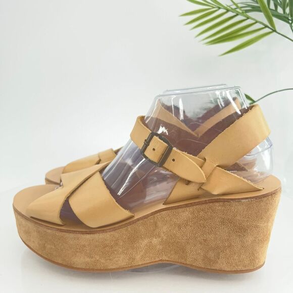 Kork-Ease Women's Ava Sandal Size 10.5 Wedge Platform Tan Leather Slingback - Picture 6 of 16